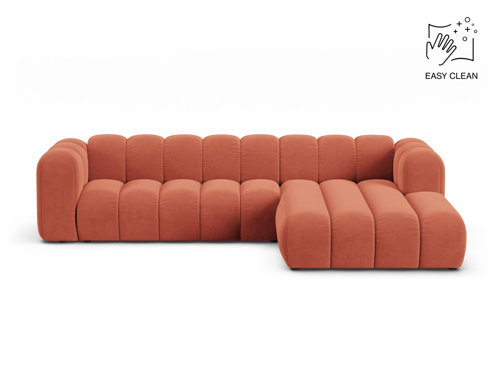 Velvet Modular Right Corner Sofa, "Lupine", 4 Seats, 290x177x70