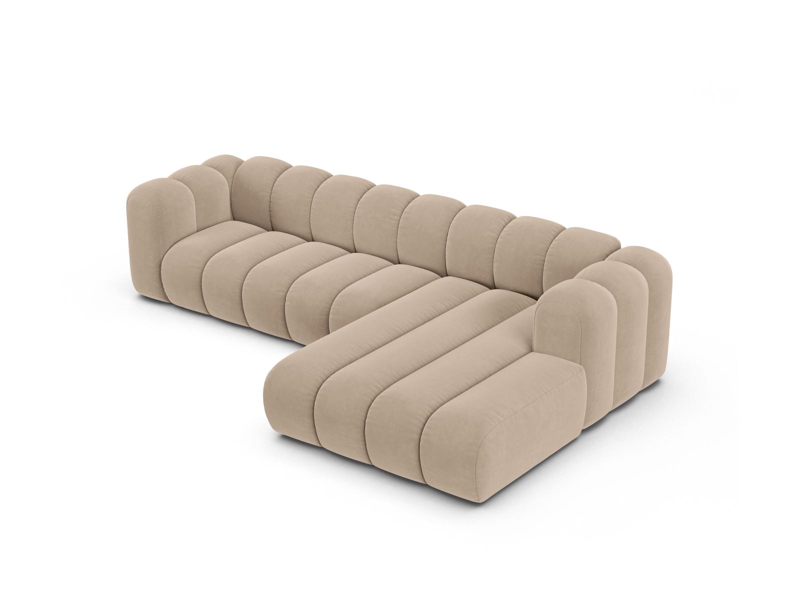 Velvet Modular Right Corner Sofa, "Lupine", 4 Seats, 290x177x70