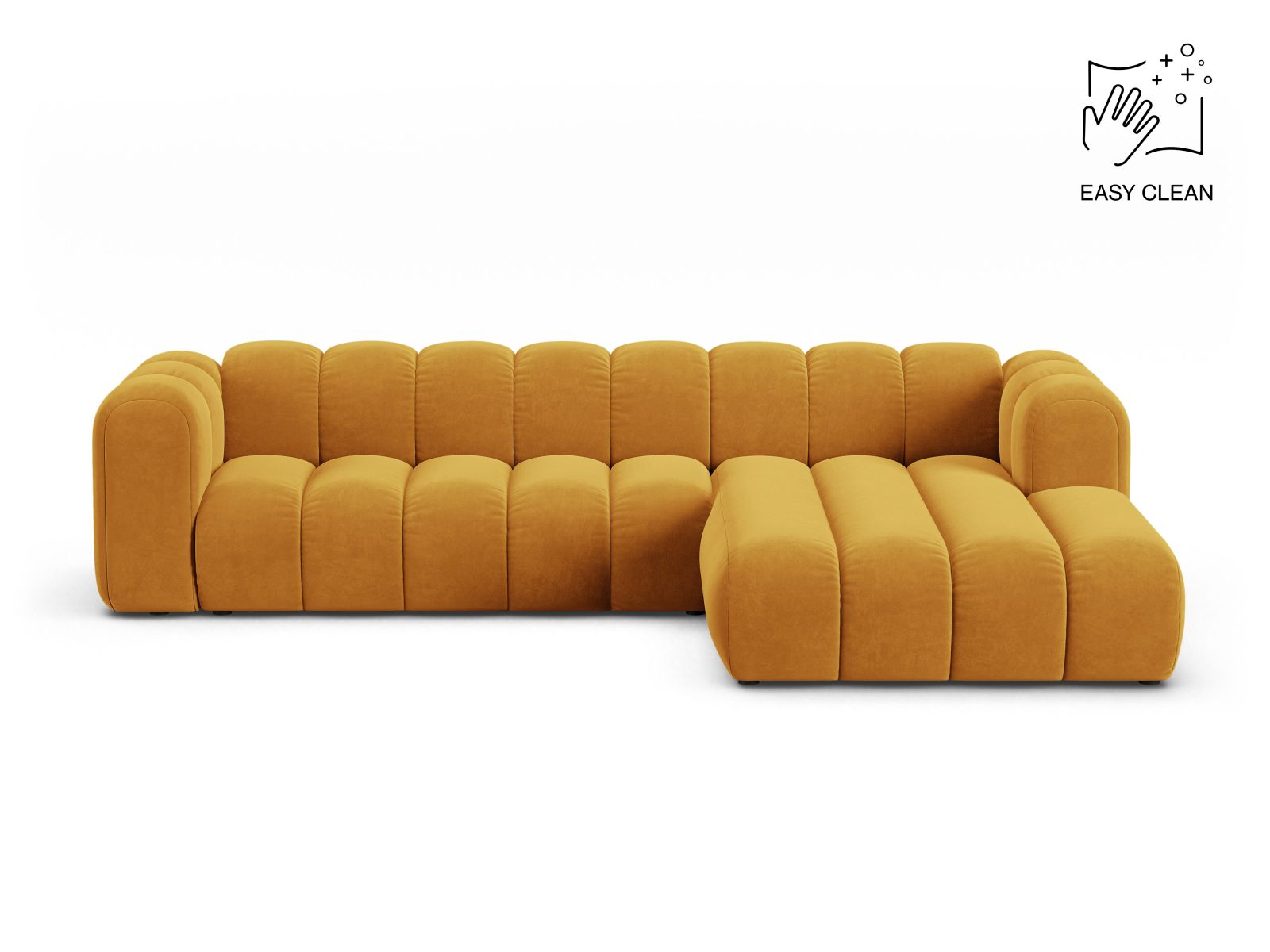 Velvet Modular Right Corner Sofa, "Lupine", 4 Seats, 290x177x70