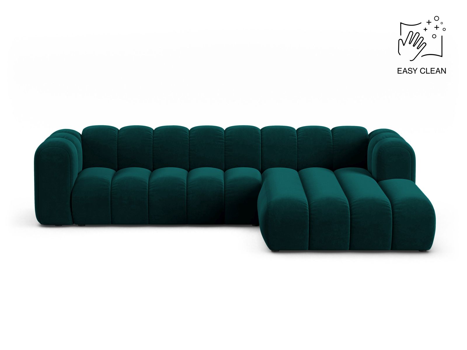 Velvet Modular Right Corner Sofa, "Lupine", 4 Seats, 290x177x70
