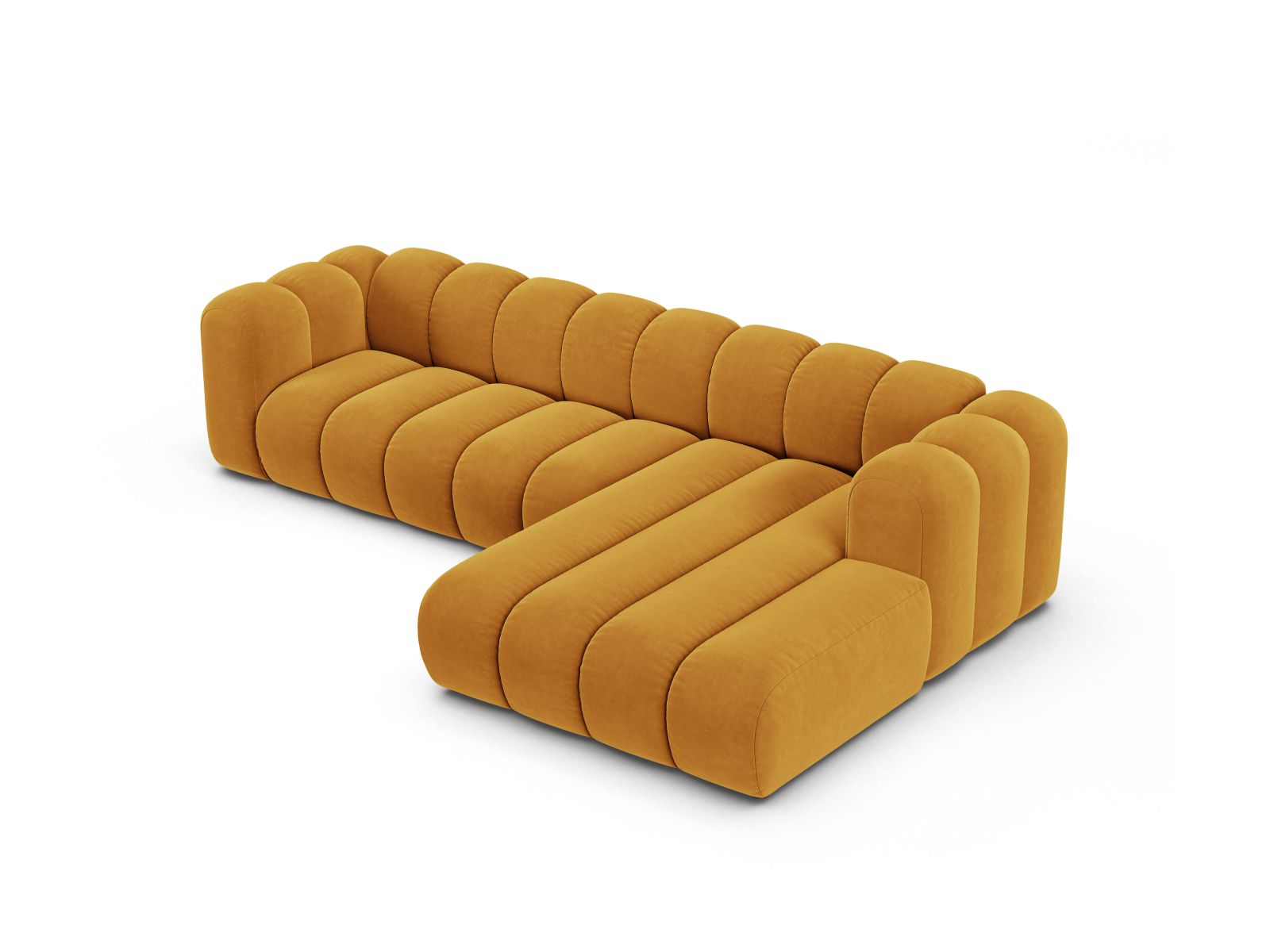 Velvet Modular Right Corner Sofa, "Lupine", 4 Seats, 290x177x70