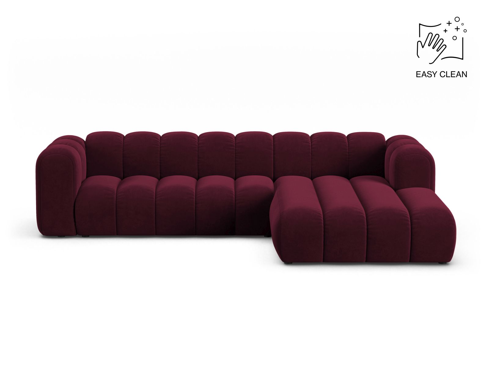 Velvet Modular Right Corner Sofa, "Lupine", 4 Seats, 290x177x70
