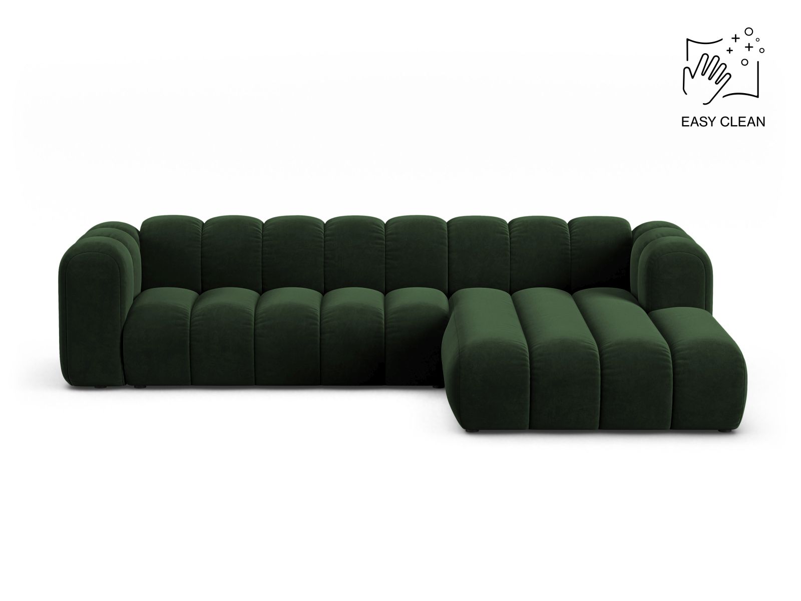 Velvet Modular Right Corner Sofa, "Lupine", 4 Seats, 290x177x70