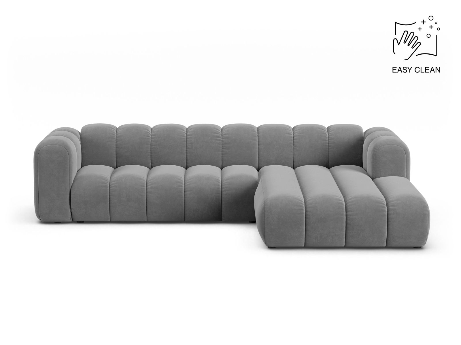 Velvet Modular Right Corner Sofa, "Lupine", 4 Seats, 290x177x70