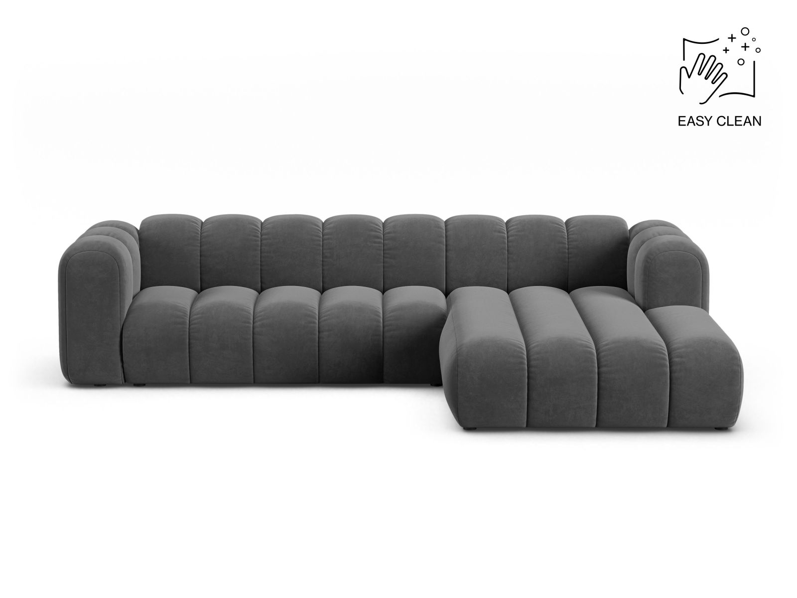 Velvet Modular Right Corner Sofa, "Lupine", 4 Seats, 290x177x70