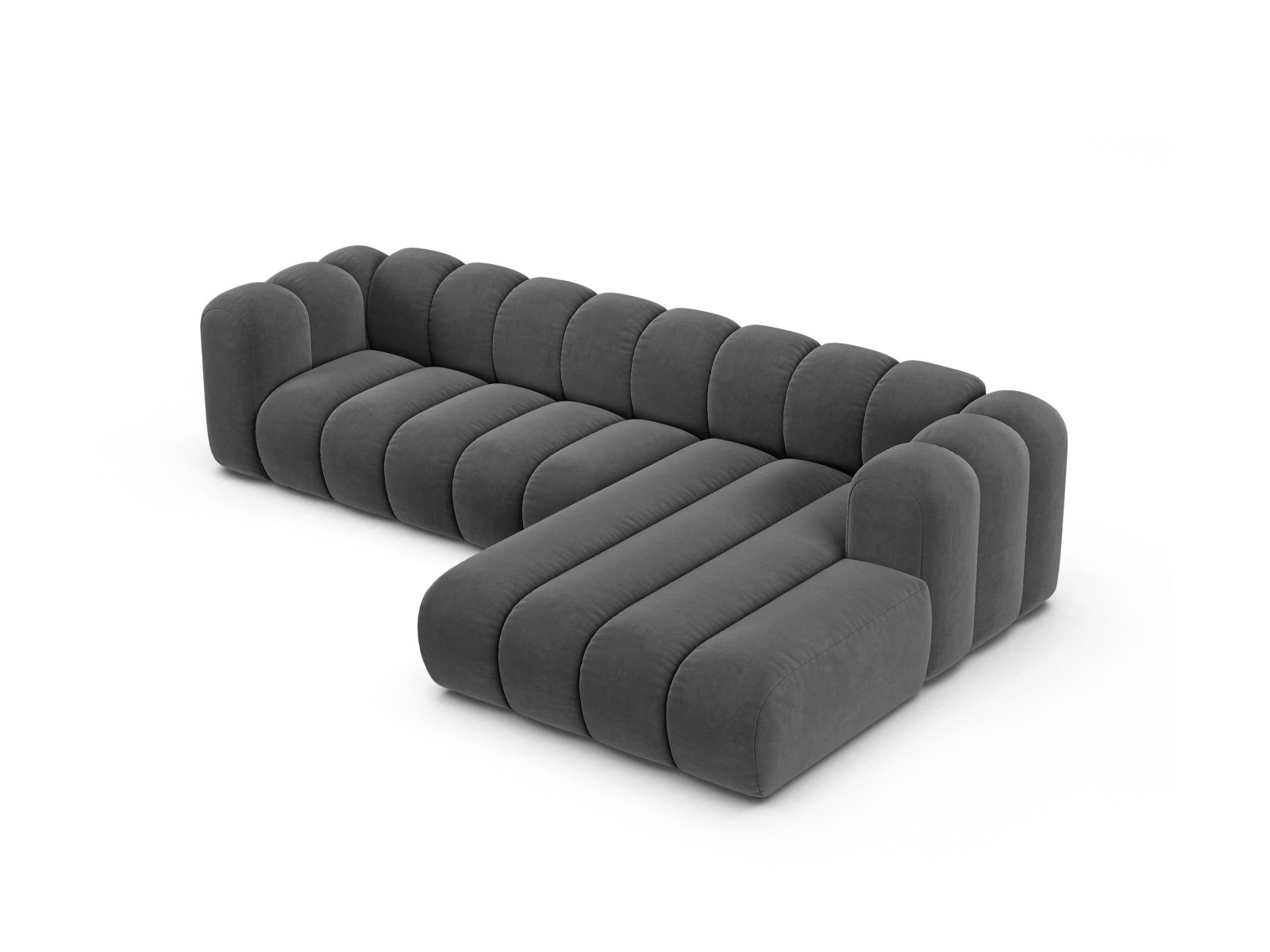 Velvet Modular Right Corner Sofa, "Lupine", 4 Seats, 290x177x70