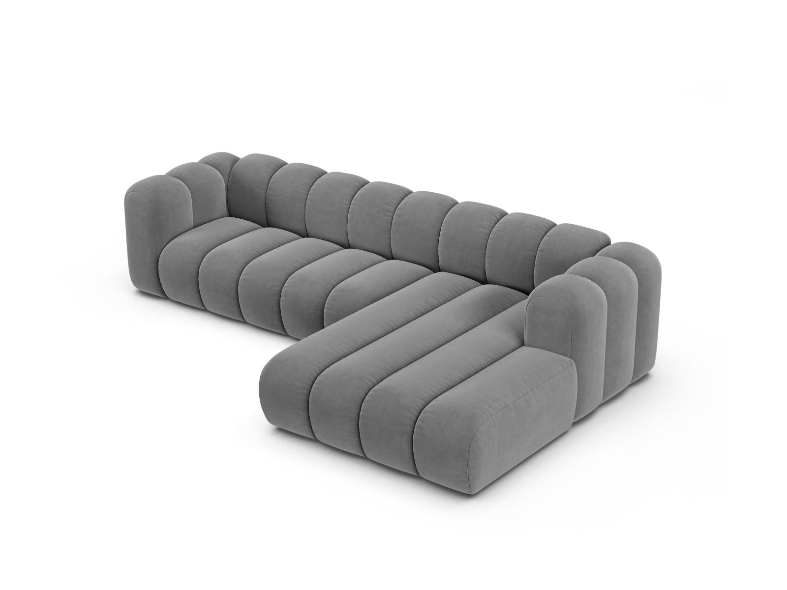 Velvet Modular Right Corner Sofa, "Lupine", 4 Seats, 290x177x70