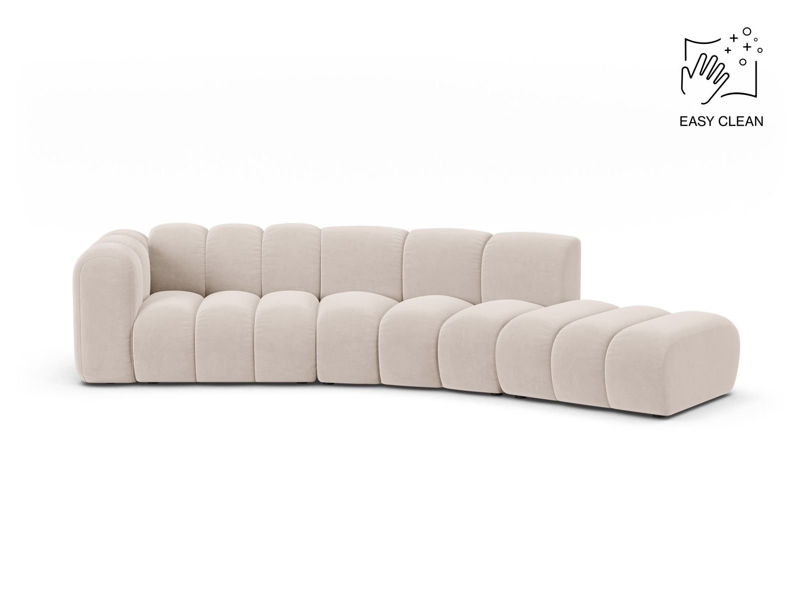Velvet Left Modular Sofa, "Lupine", 5 Seats, 335x166x70
