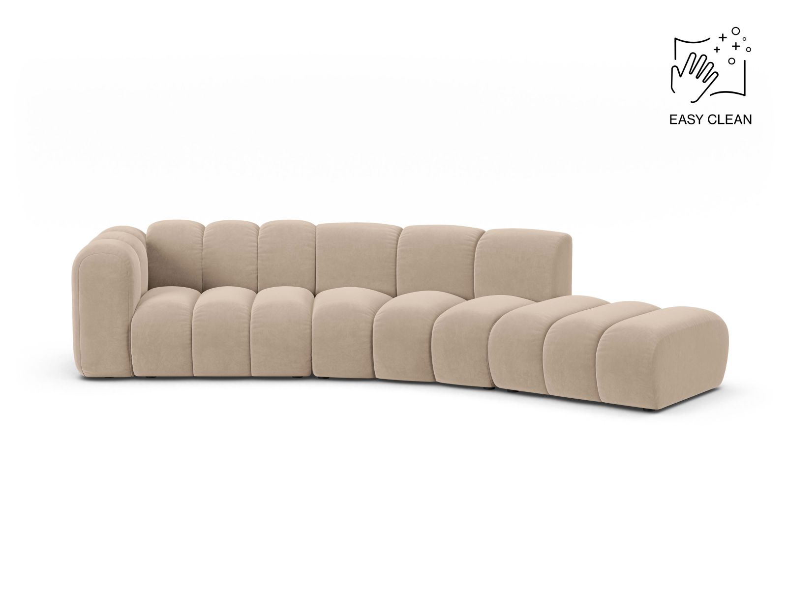 Velvet Left Modular Sofa, "Lupine", 5 Seats, 335x166x70
