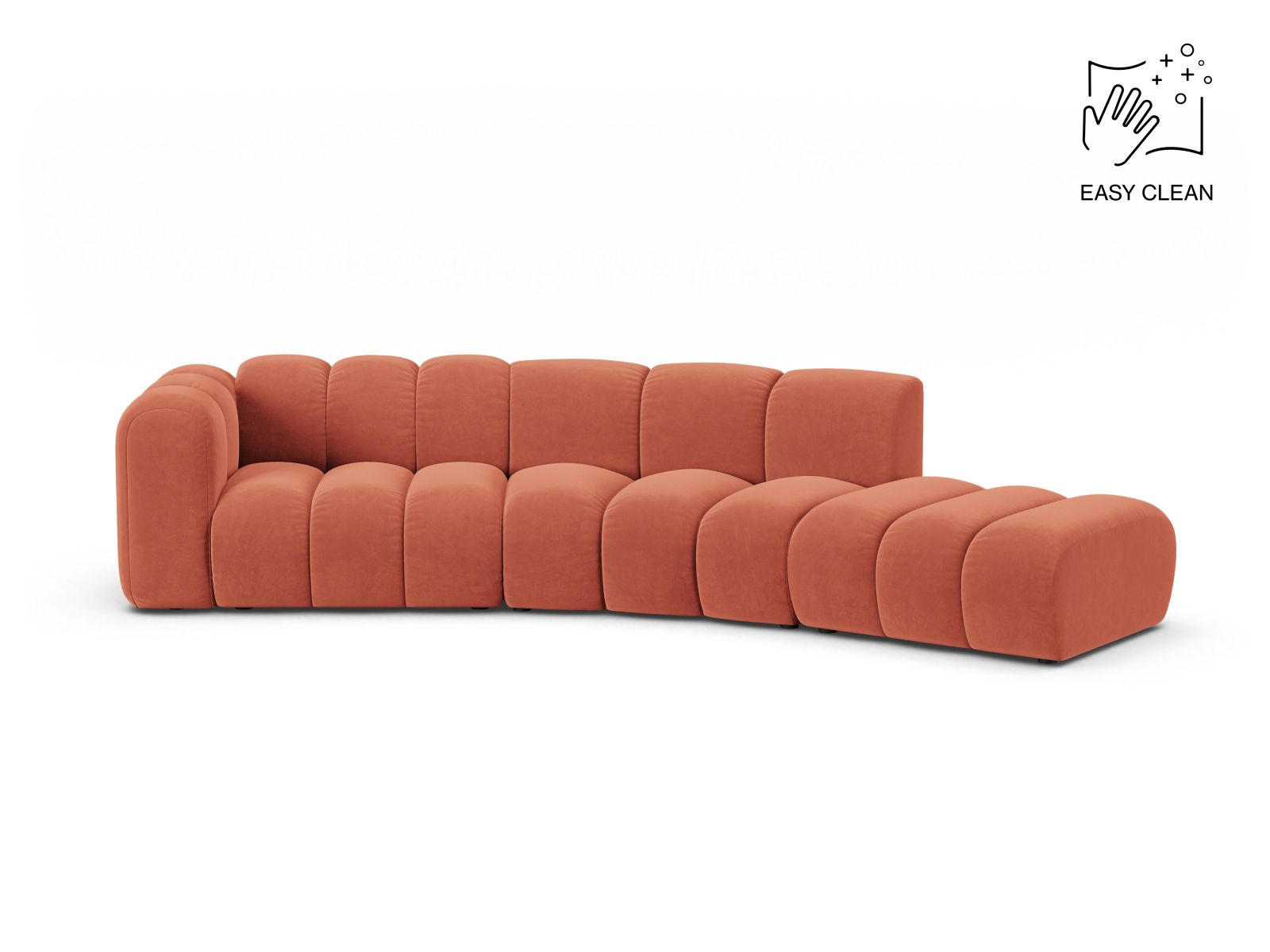 Velvet Left Modular Sofa, "Lupine", 5 Seats, 335x166x70