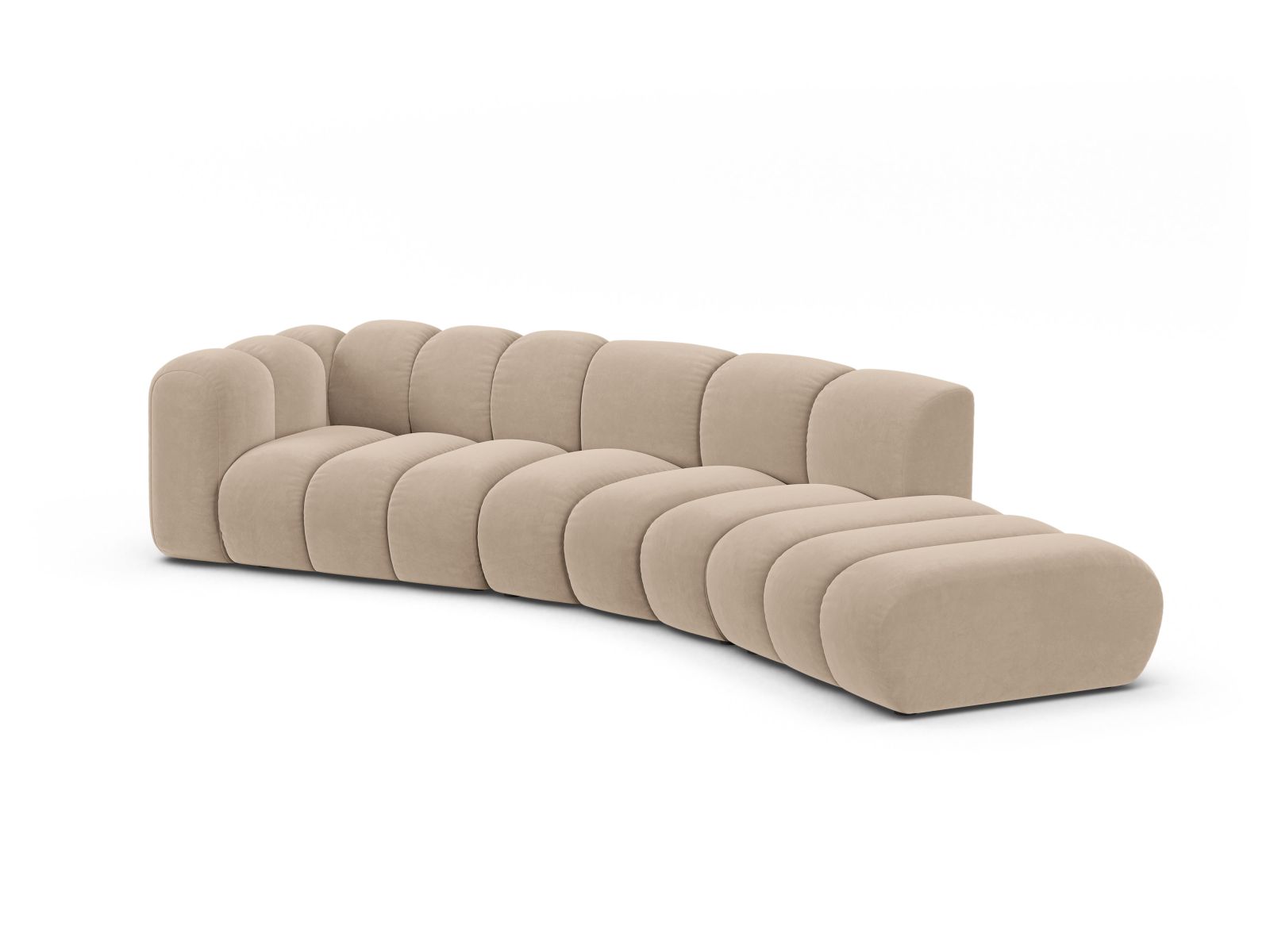 Velvet Left Modular Sofa, "Lupine", 5 Seats, 335x166x70
