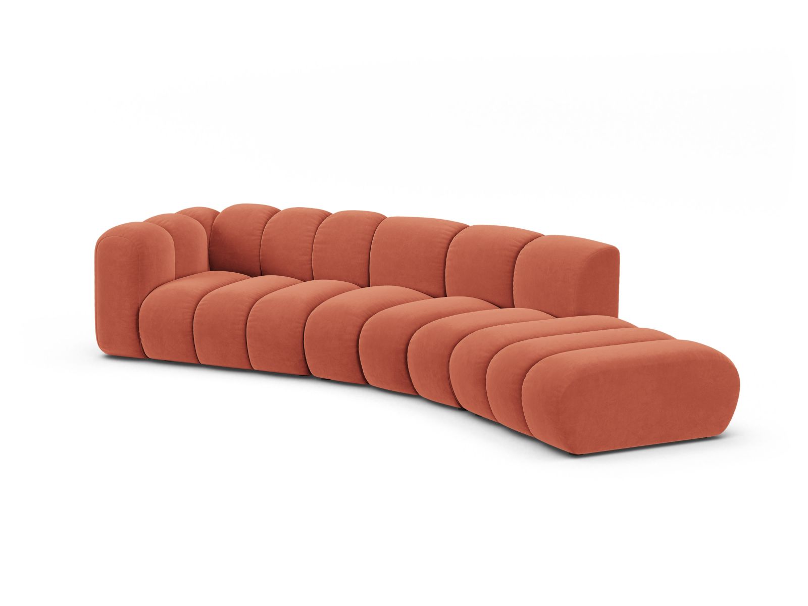 Velvet Left Modular Sofa, "Lupine", 5 Seats, 335x166x70