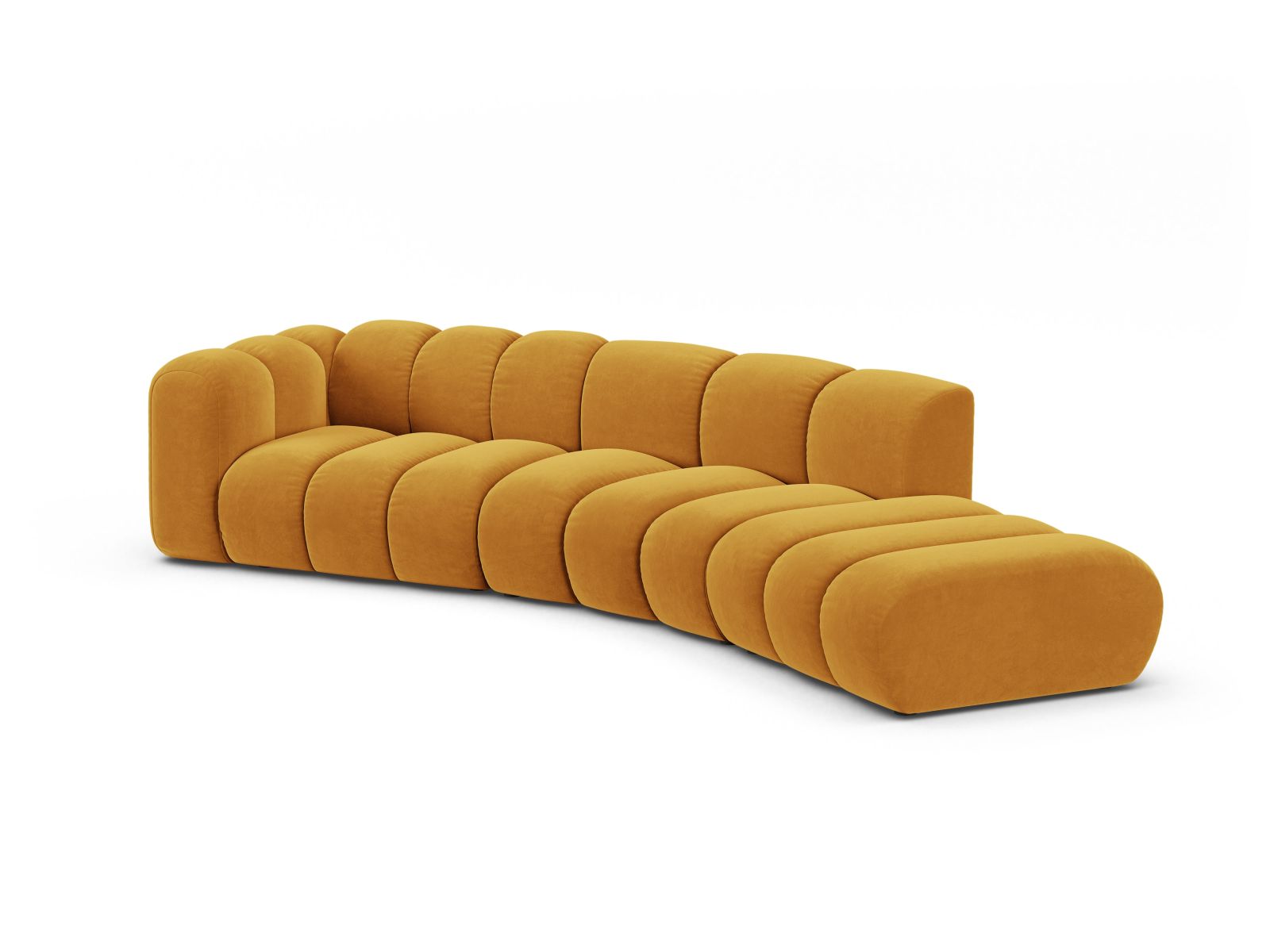 Velvet Left Modular Sofa, "Lupine", 5 Seats, 335x166x70