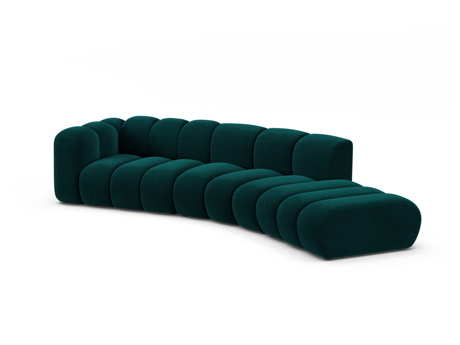 Velvet Left Modular Sofa, "Lupine", 5 Seats, 335x166x70