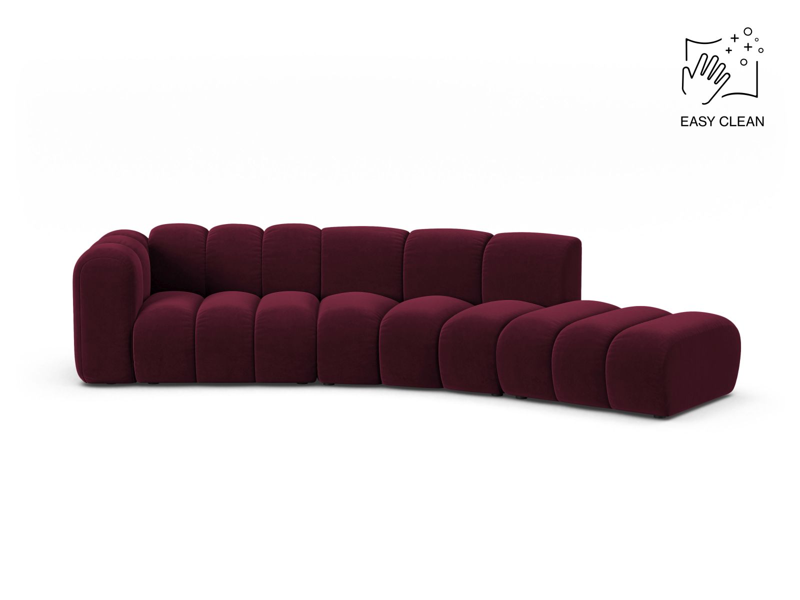 Velvet Left Modular Sofa, "Lupine", 5 Seats, 335x166x70