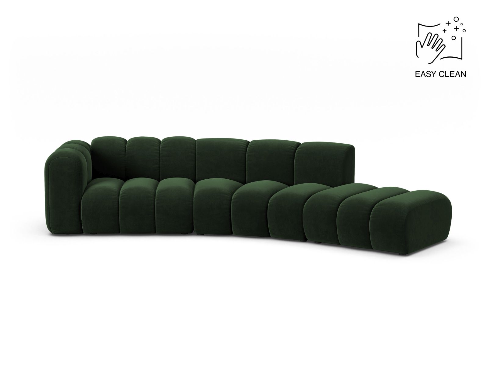 Velvet Left Modular Sofa, "Lupine", 5 Seats, 335x166x70