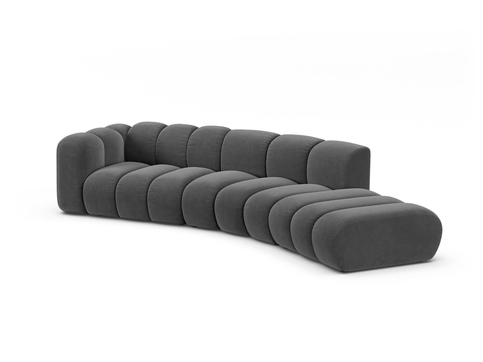 Velvet Left Modular Sofa, "Lupine", 5 Seats, 335x166x70