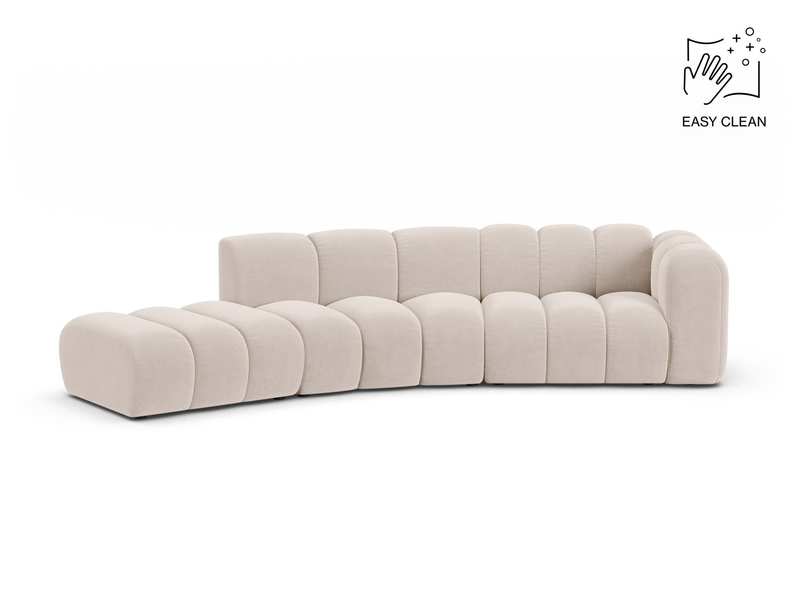 Velvet Right Modular Sofa, "Lupine", 5 Seats, 335x166x70