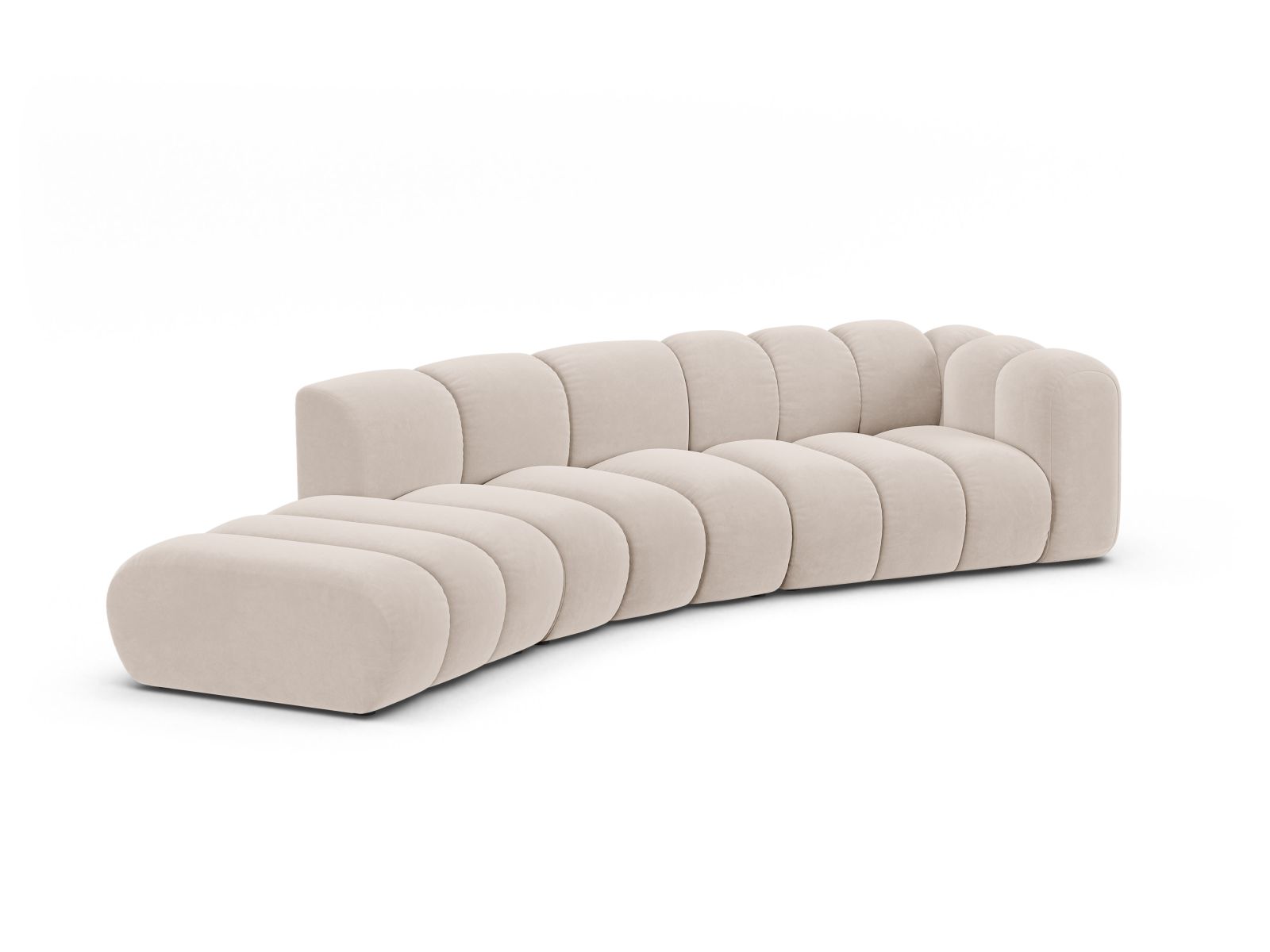Velvet Right Modular Sofa, "Lupine", 5 Seats, 335x166x70