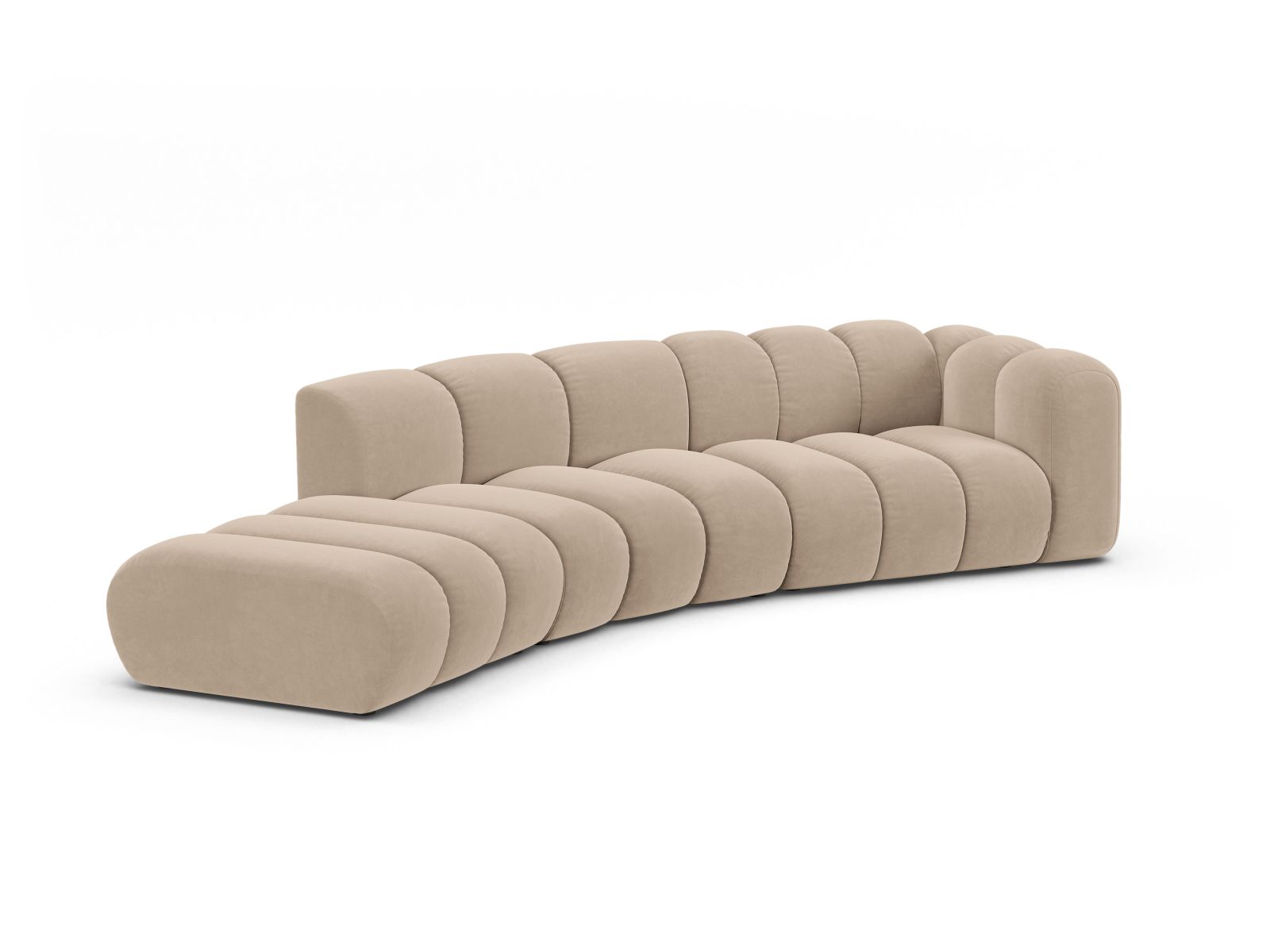 Velvet Right Modular Sofa, "Lupine", 5 Seats, 335x166x70