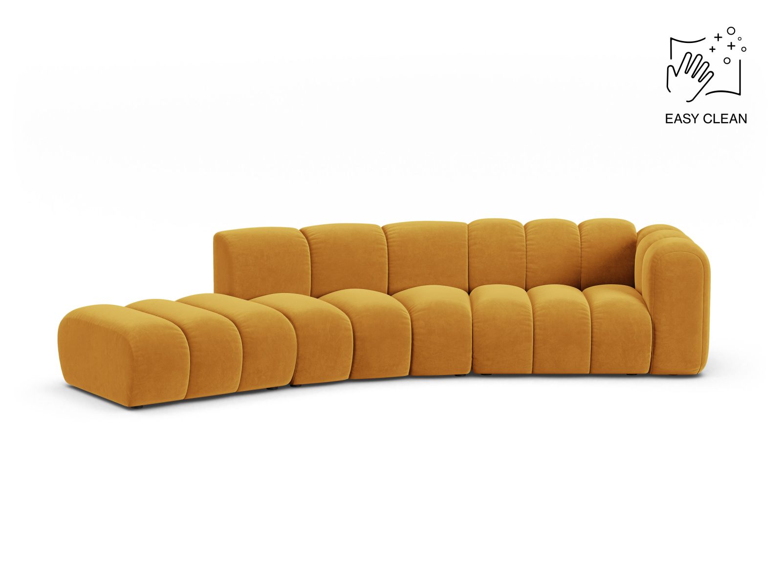 Velvet Right Modular Sofa, "Lupine", 5 Seats, 335x166x70