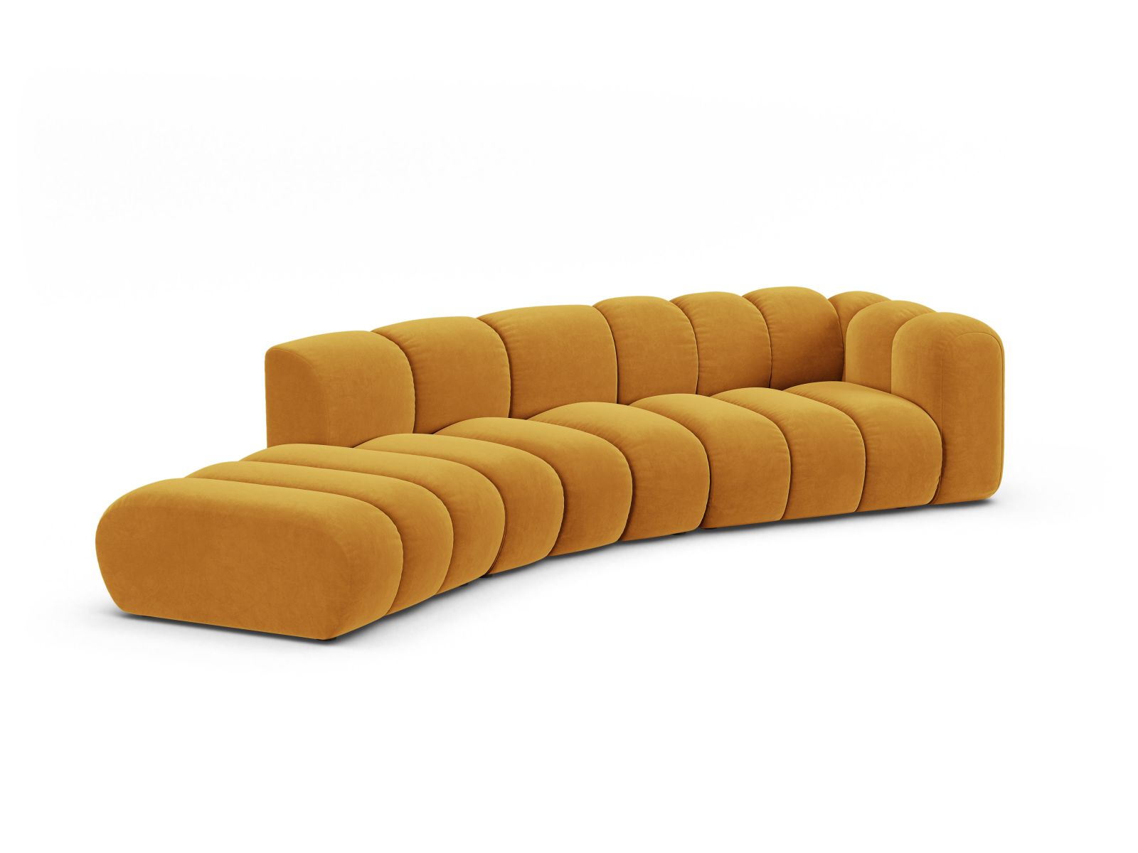 Velvet Right Modular Sofa, "Lupine", 5 Seats, 335x166x70