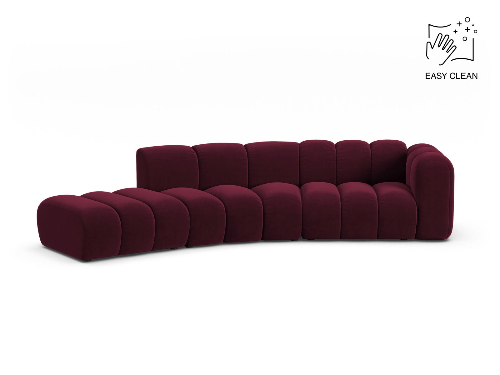 Velvet Right Modular Sofa, "Lupine", 5 Seats, 335x166x70