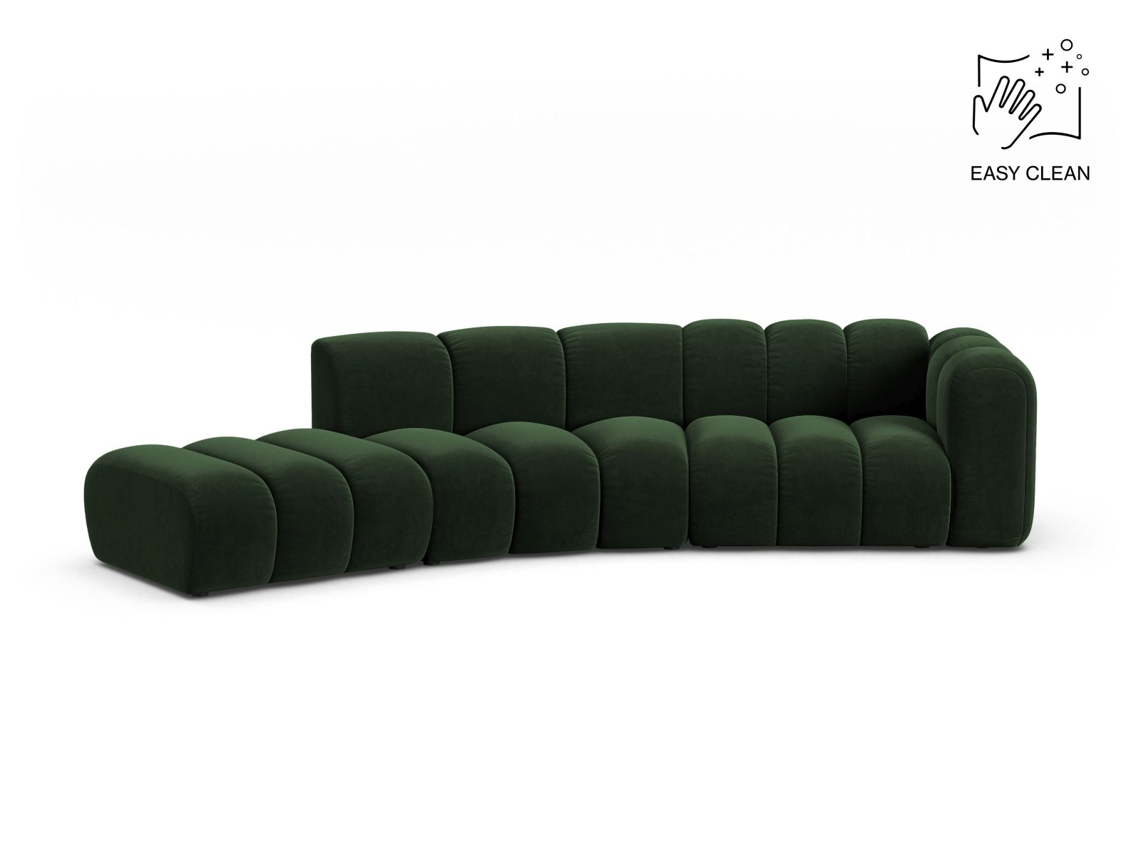 Velvet Right Modular Sofa, "Lupine", 5 Seats, 335x166x70