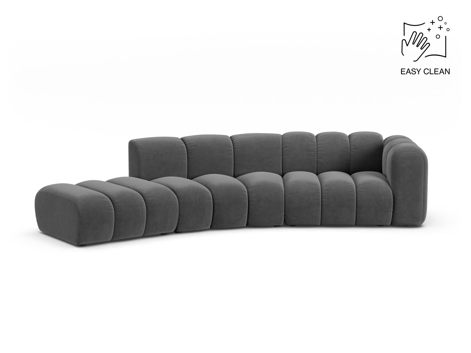 Velvet Right Modular Sofa, "Lupine", 5 Seats, 335x166x70