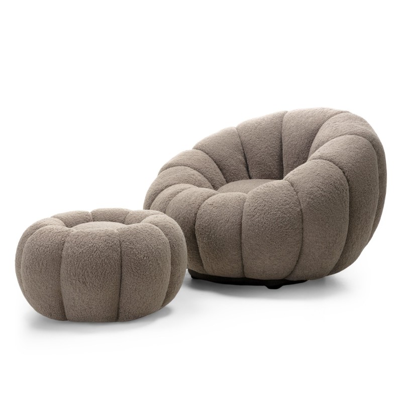 Puf Perugia, cappuccino, boucle, obłe kształty
