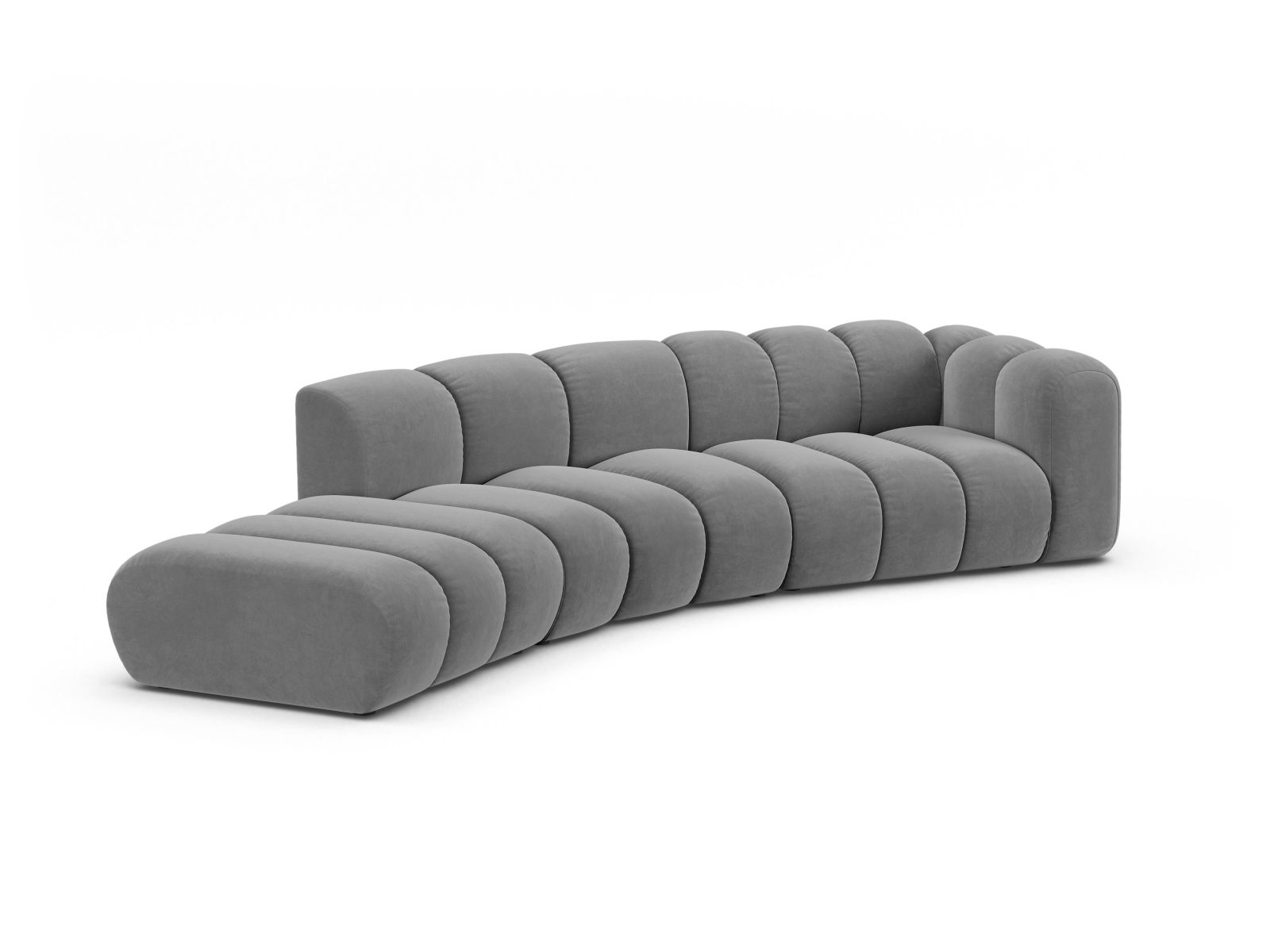 Velvet Right Modular Sofa, "Lupine", 5 Seats, 335x166x70