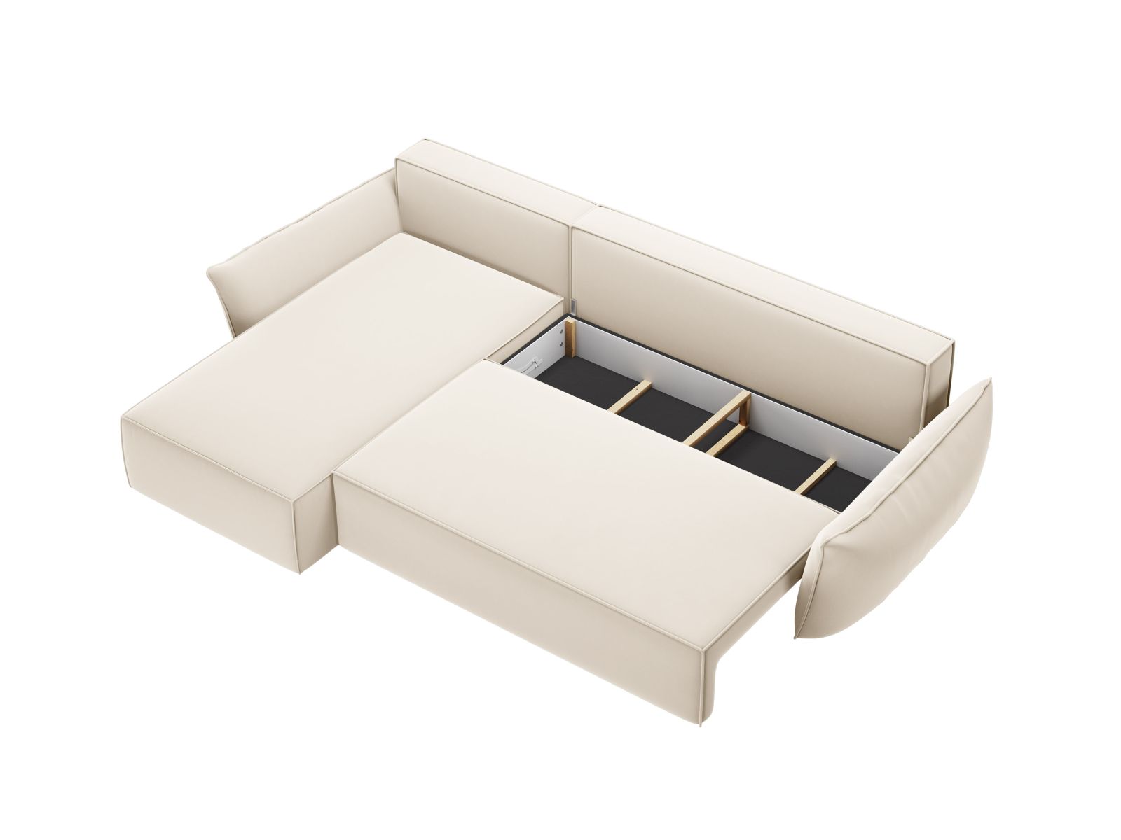 Velvet Left Corner Sofa With Bed Function And Box, "Kaelle", 4 Seats, 252x165x87