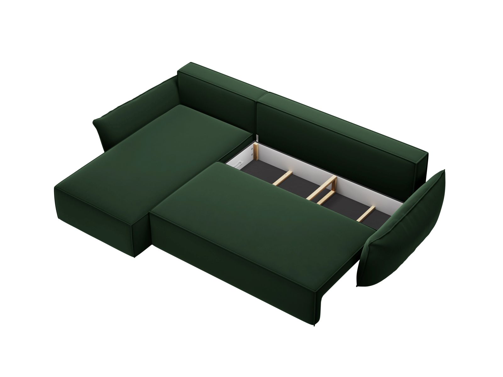 Velvet Left Corner Sofa With Bed Function And Box, "Kaelle", 4 Seats, 252x165x87