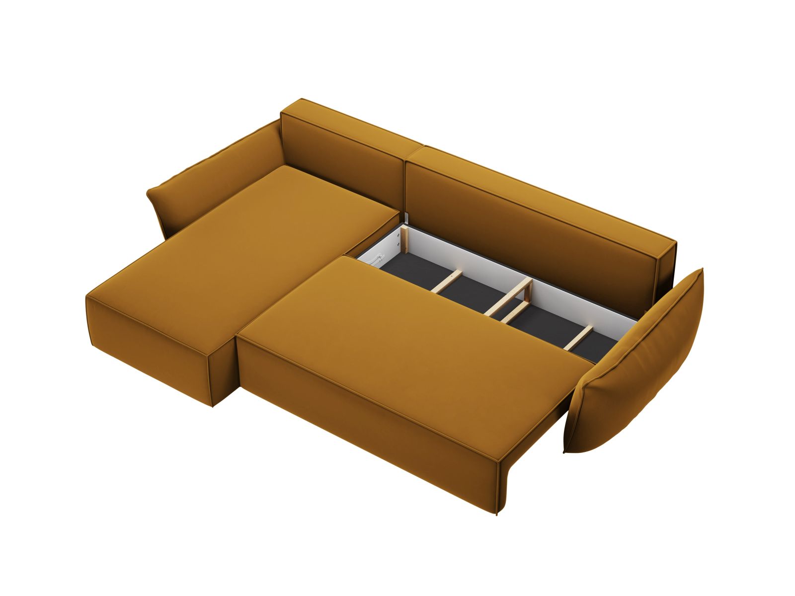 Velvet Left Corner Sofa With Bed Function And Box, "Kaelle", 4 Seats, 252x165x87