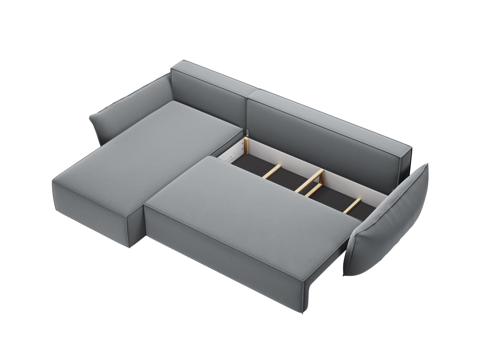 Velvet Left Corner Sofa With Bed Function And Box, "Kaelle", 4 Seats, 252x165x87