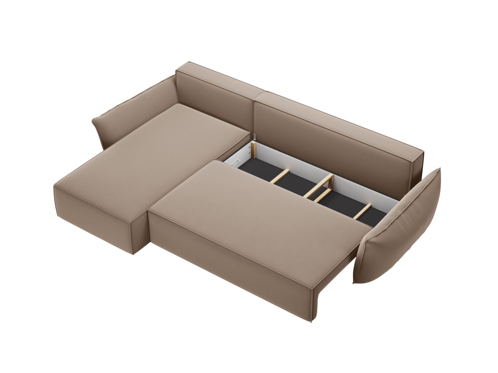 Velvet Left Corner Sofa With Bed Function And Box, "Kaelle", 4 Seats, 252x165x87
