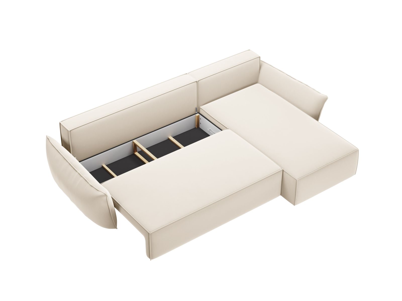 Velvet Right Corner Sofa With Bed Function And Box, "Kaelle", 4 Seats, 252x165x87