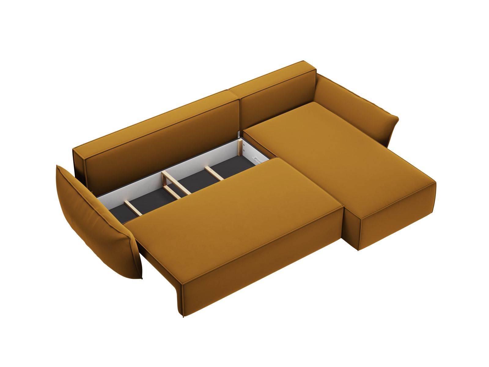 Velvet Right Corner Sofa With Bed Function And Box, "Kaelle", 4 Seats, 252x165x87