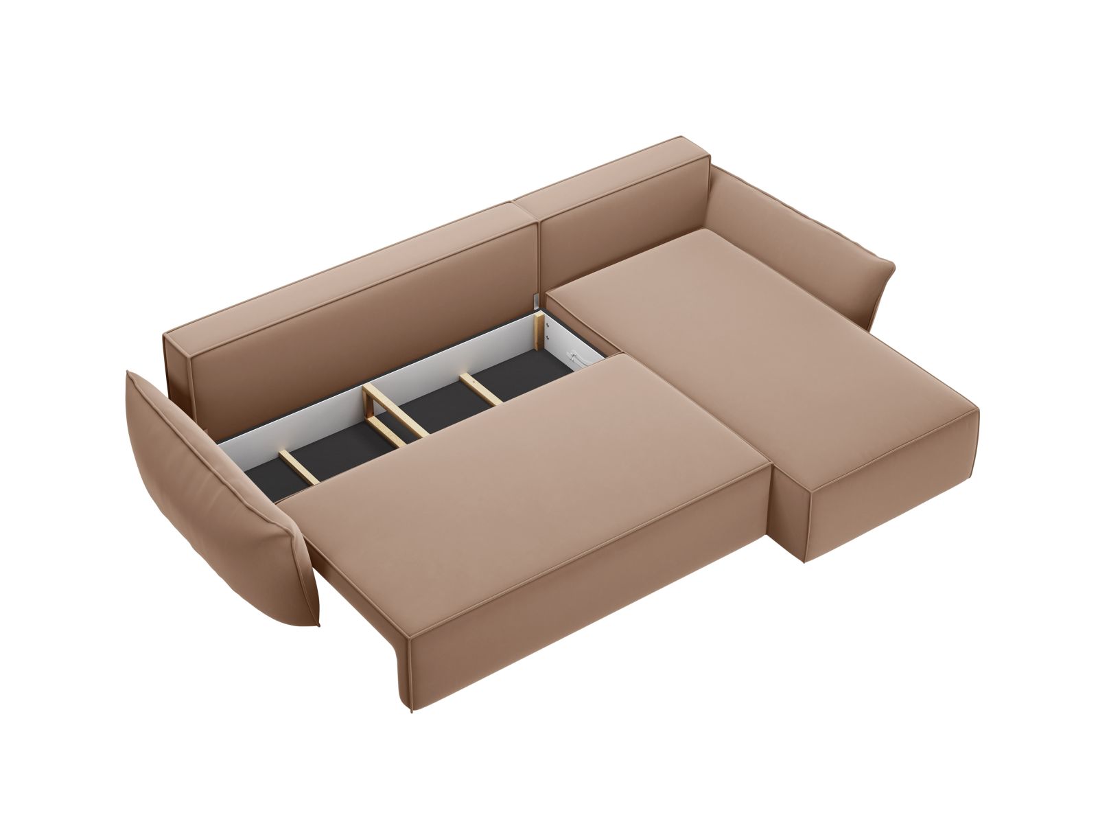 Velvet Right Corner Sofa With Bed Function And Box, "Kaelle", 4 Seats, 252x165x87