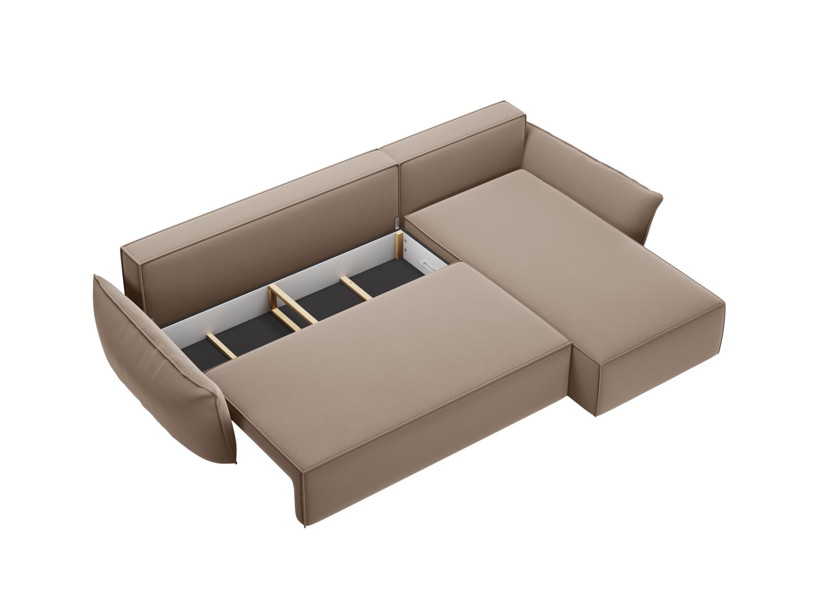 Velvet Right Corner Sofa With Bed Function And Box, "Kaelle", 4 Seats, 252x165x87