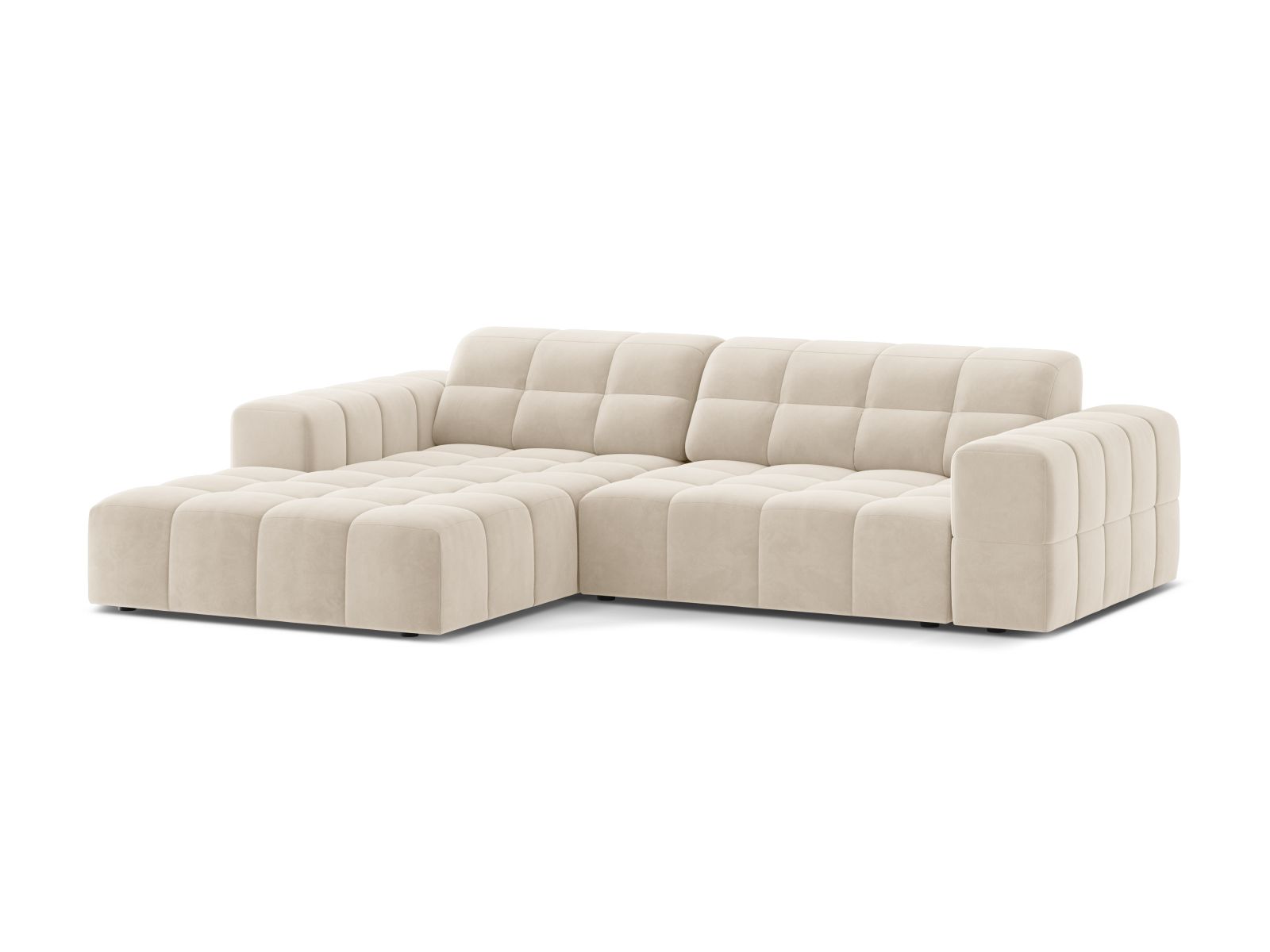 Velvet Left Corner Sofa, "Jennifer", 4 Seats, 234x167x78