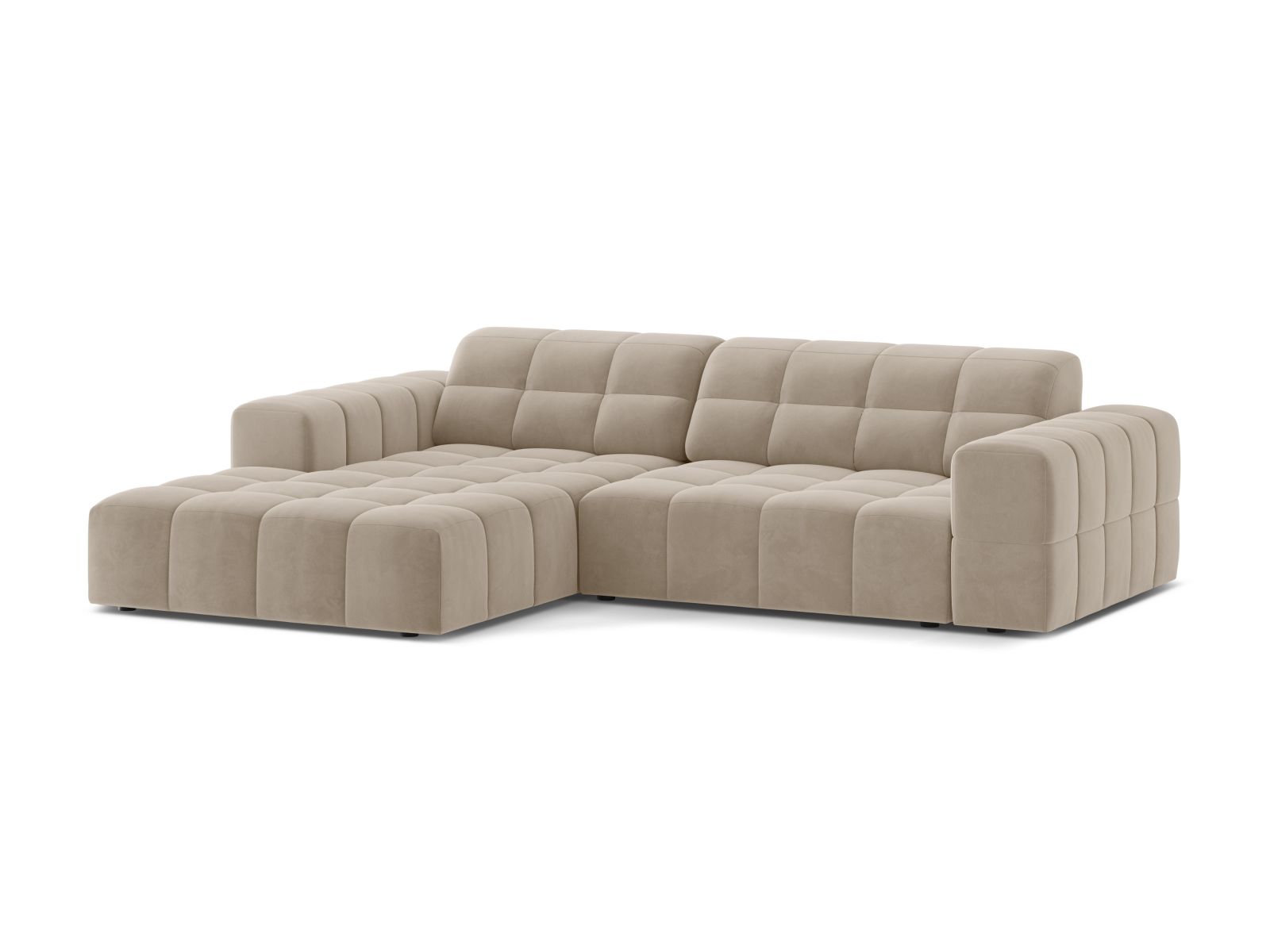 Velvet Left Corner Sofa, "Jennifer", 4 Seats, 234x167x78