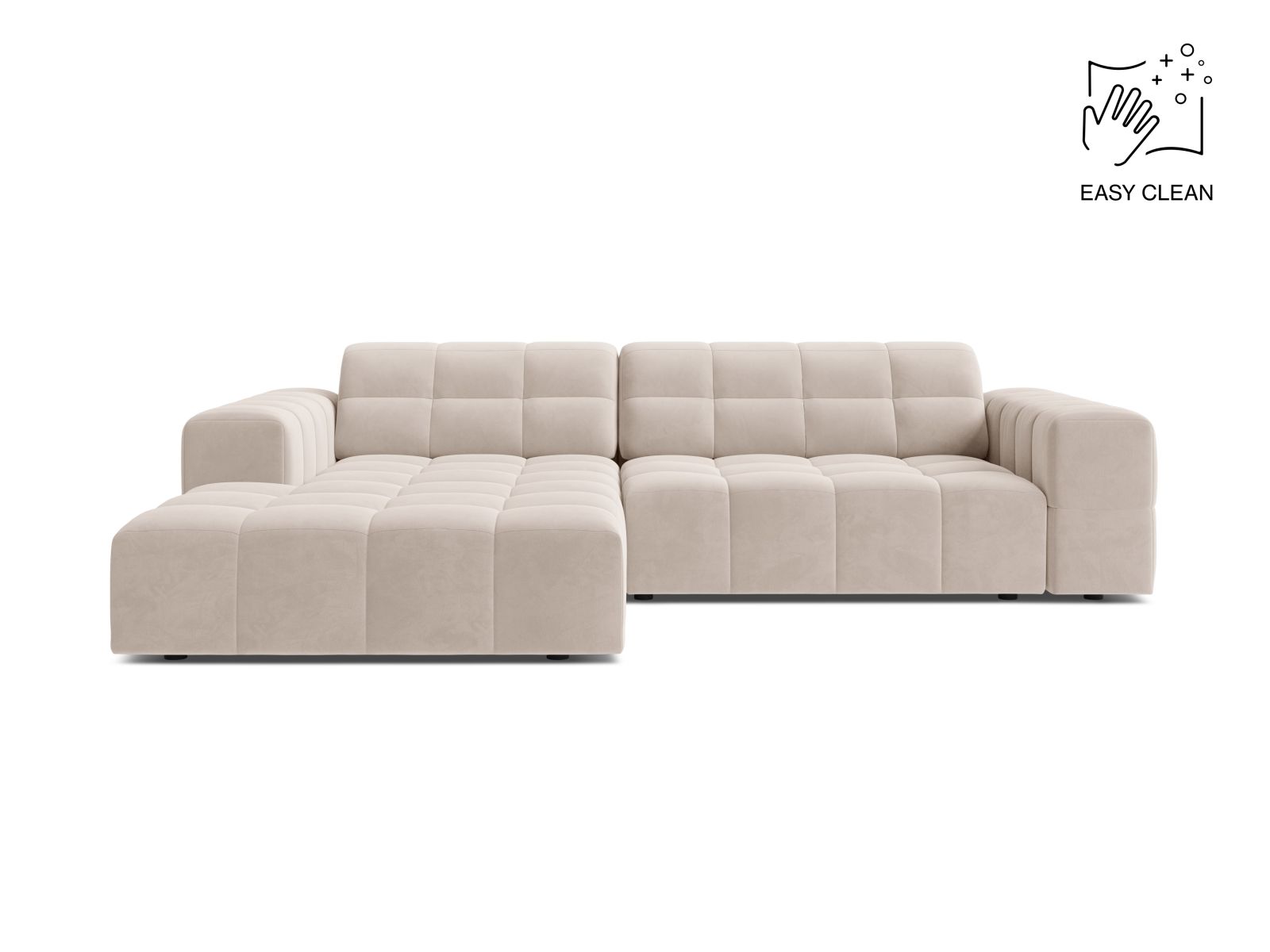 Velvet Left Corner Sofa, "Jennifer", 4 Seats, 234x167x78
