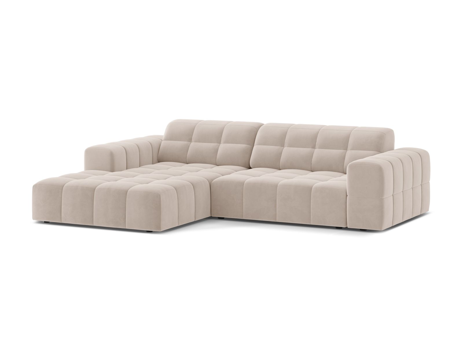 Velvet Left Corner Sofa, "Jennifer", 4 Seats, 234x167x78