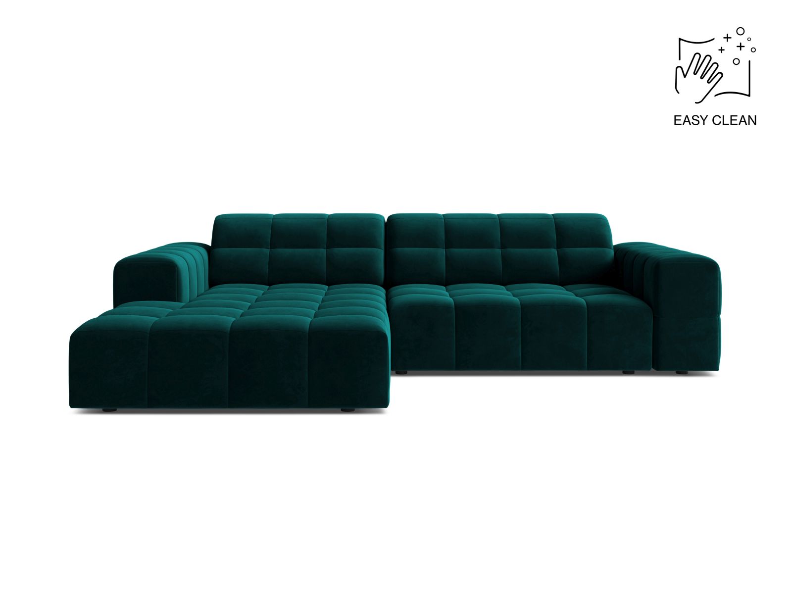 Velvet Left Corner Sofa, "Jennifer", 4 Seats, 234x167x78