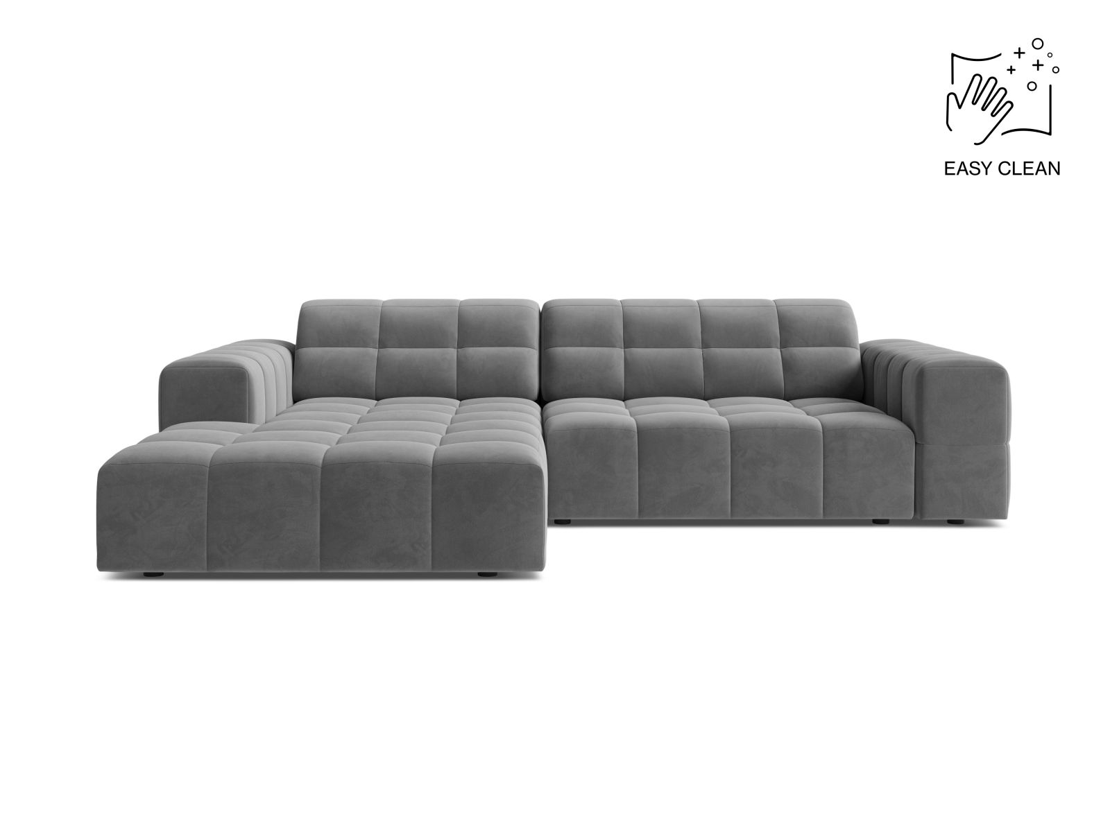 Velvet Left Corner Sofa, "Jennifer", 4 Seats, 234x167x78