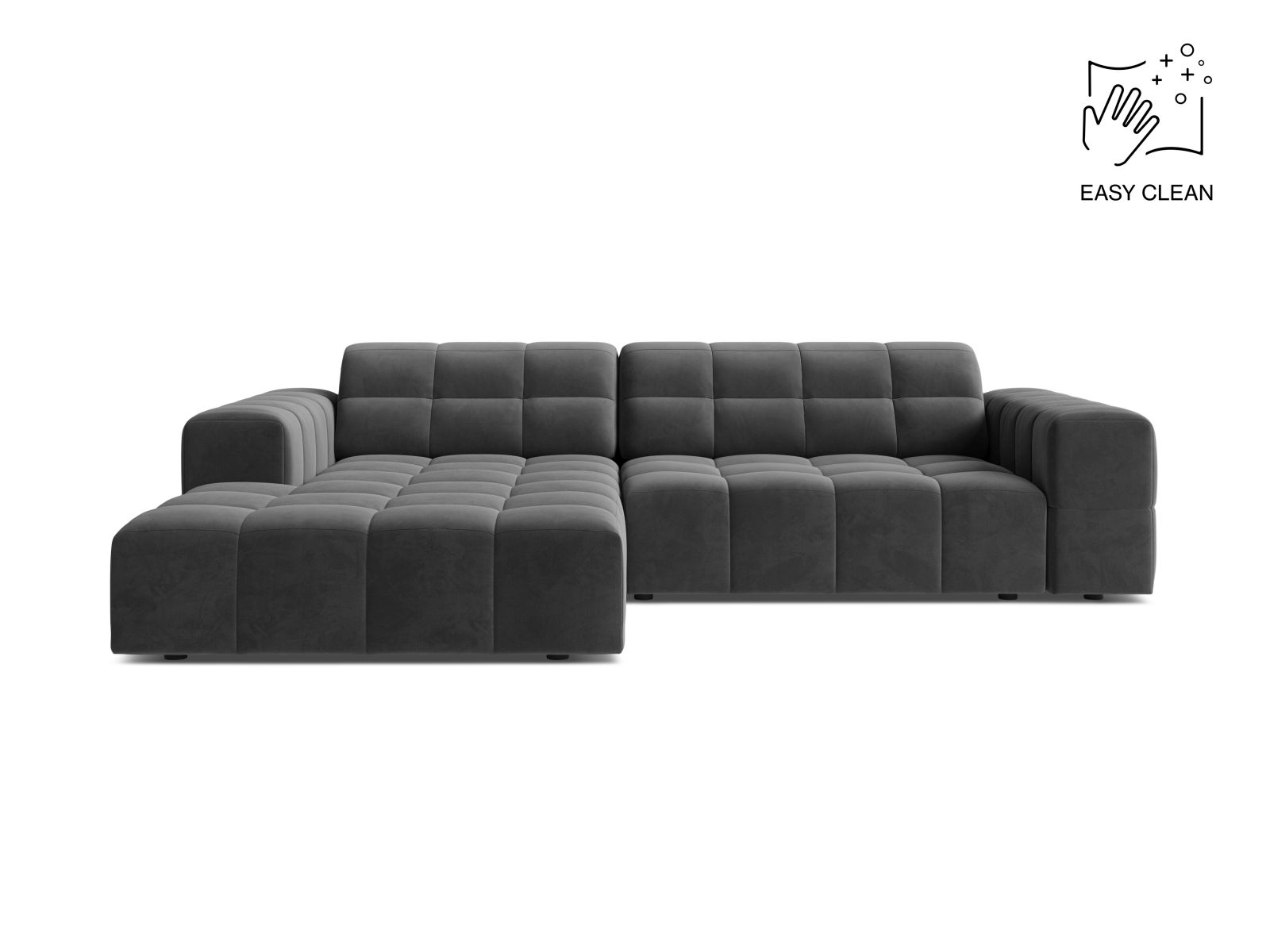 Velvet Left Corner Sofa, "Jennifer", 4 Seats, 234x167x78