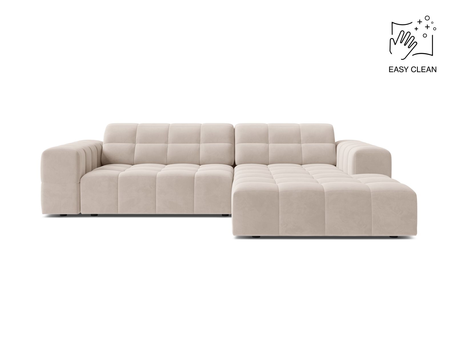 Velvet Right Corner Sofa, "Jennifer", 4 Seats, 234x167x78