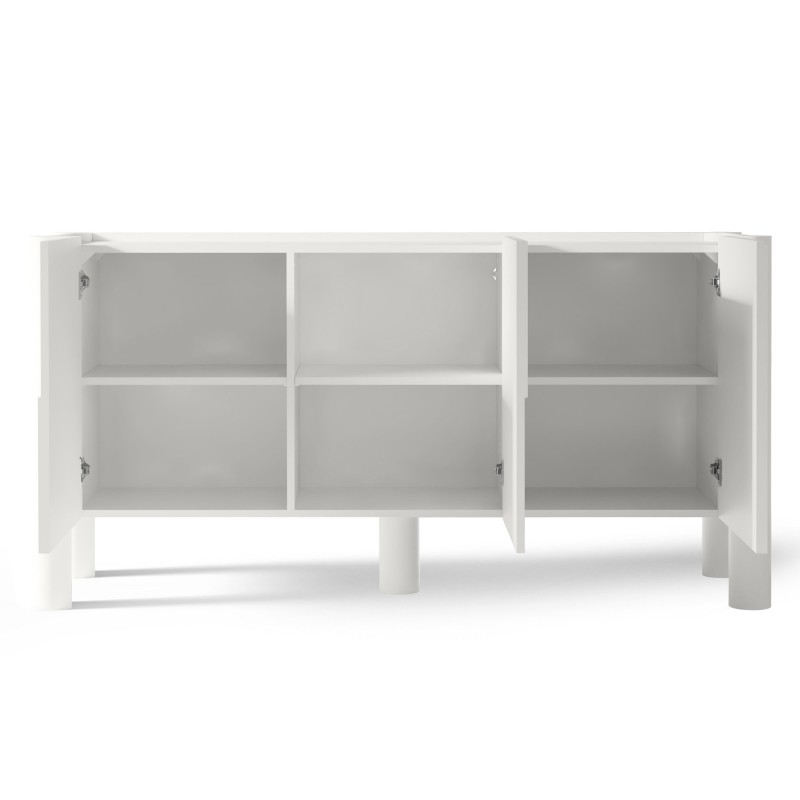 Komoda trzydrzwiowa Lunaria z frezowanym frontem, biała