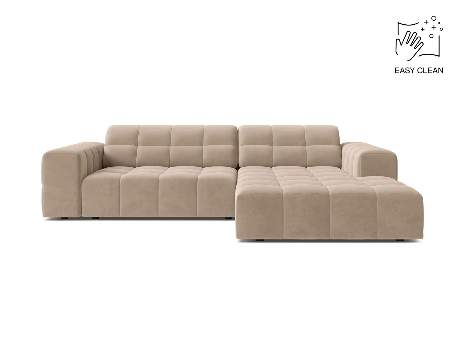 Velvet Right Corner Sofa, "Jennifer", 4 Seats, 234x167x78